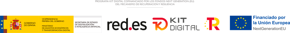 Logo digitalizadores, aparecen los siguientes logos: Gobierno de españa, red.es, kitdigital, financiado por la union europea